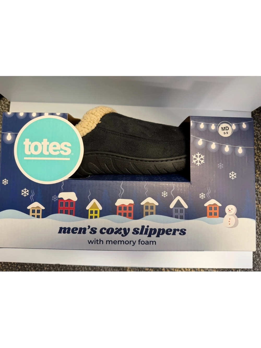 Totes Cozy Unisex Slip-On Slippers Memory Foam Suede Black US 8-9 House Shoes